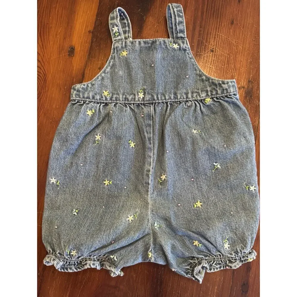 Vintage Baby Girls Carters Jean Shortie Romper Embroidered 6 Months